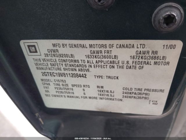 2001 GMC SIERRA 1500 2GTEC19V811208442 Photo 8