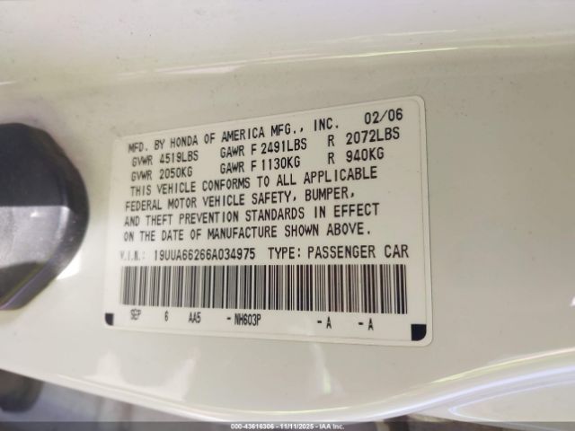 2006 ACURA TL 19UUA66266A034975 Photo 8