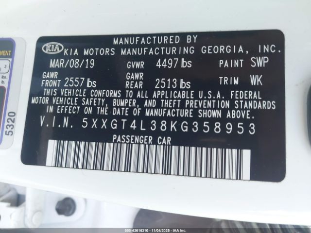 2019 KIA OPTIMA 5XXGT4L38KG358953 Photo 8