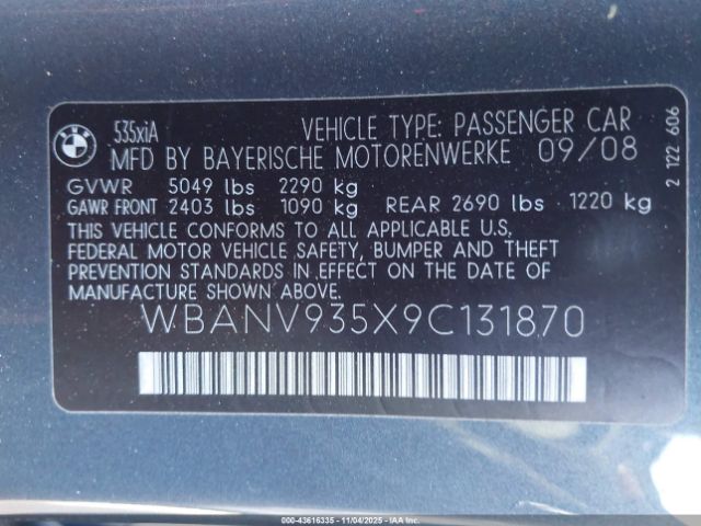 2009 BMW 535I WBANV935X9C131870 Photo 8