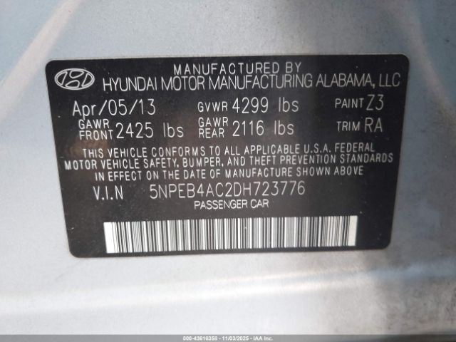 2013 HYUNDAI SONATA 5NPEB4AC2DH723776 Photo 8