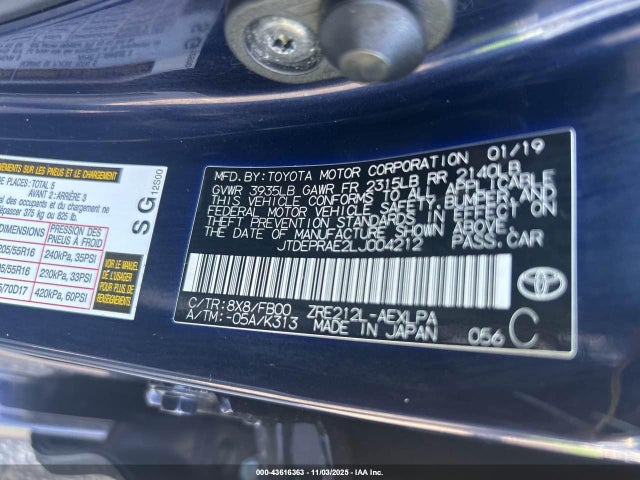2020 Toyota Corolla Le მანქანა იყიდება აუქციონზე, vin: JTDEPRAE2LJ004212, აუქციონის ნომერი: 43616363