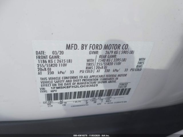 2020 FORD EXPLORER 1FMSK8FH2LGC03025 Photo 8