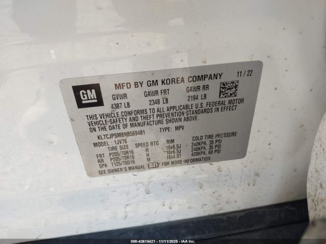 2022 CHEVROLET TRAX KL7CJPSM8NB569481 Photo 8