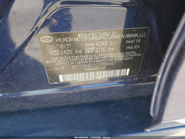 2012 HYUNDAI SONATA 5NPEB4AC2CH399467 Photo 8
