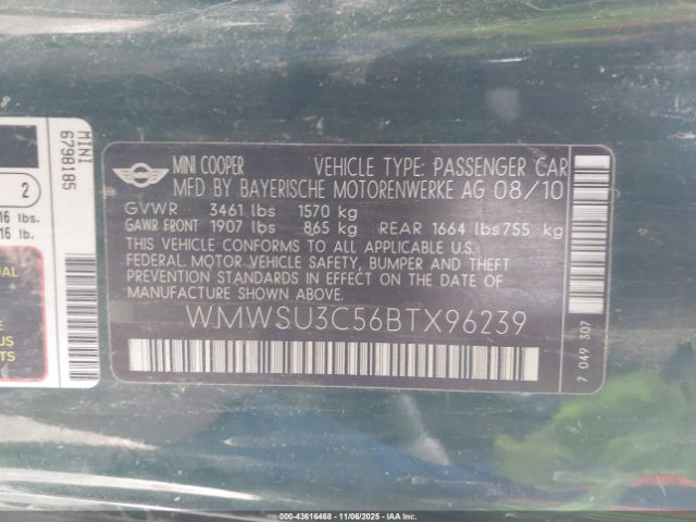 2011 MINI COOPER WMWSU3C56BTX96239 Photo 8