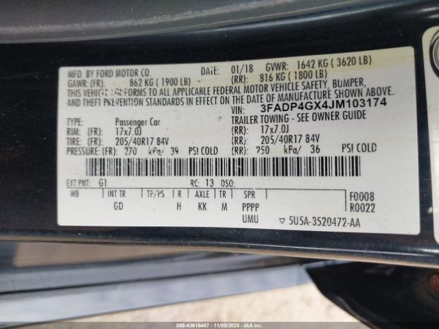 2018 FORD FIESTA 3FADP4GX4JM103174 Photo 8