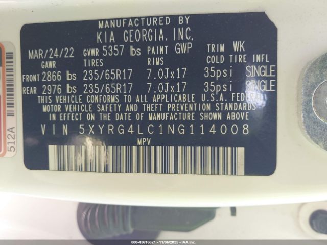 2022 KIA SORENTO 5XYRG4LC1NG114008 Photo 8