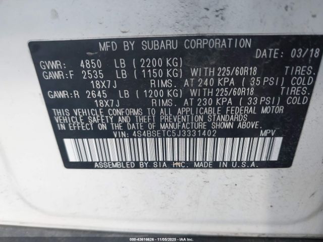 2018 SUBARU OUTBACK 4S4BSETC5J3331402 Photo 8