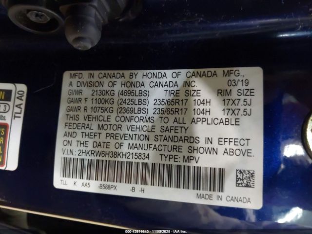 2019 HONDA CR-V 2HKRW6H38KH215834 Photo 8