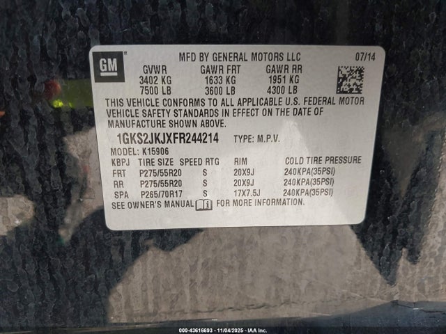 Продаж на аукціоні авто 2015 Gmc Yukon Xl 1500 Denali, vin: 1GKS2JKJXFR244214, номер лоту: 43616693
