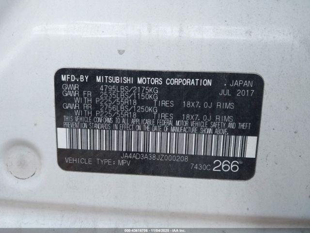 2018 MITSUBISHI OUTLANDER JA4AD3A38JZ000208 Photo 8