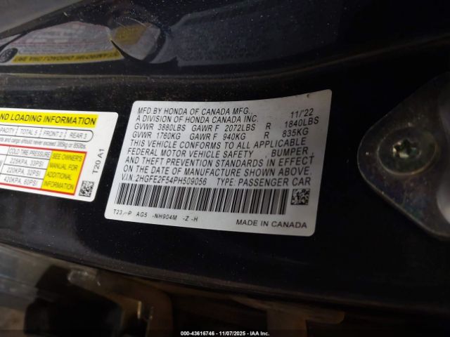 2023 HONDA CIVIC 2HGFE2F54PH509056 Photo 8