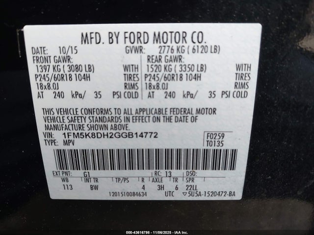 1FM5K8DH2GGB14772 Ford EXPLORER XLT