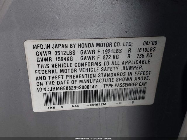 2009 HONDA FIT JHMGE88299S006142 Photo 8