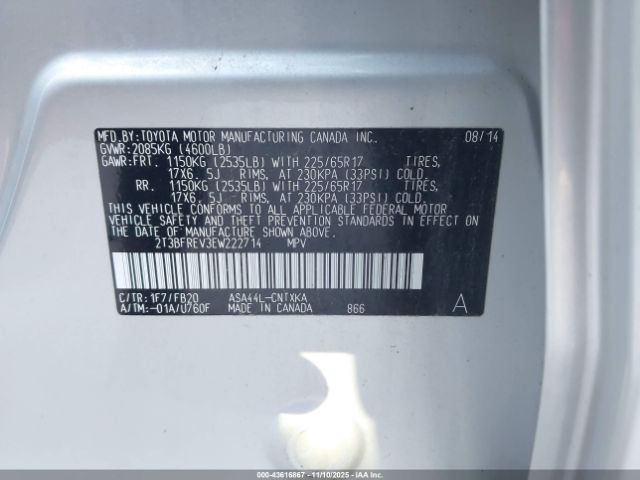 2014 TOYOTA RAV4 2T3BFREV3EW222714 Photo 8