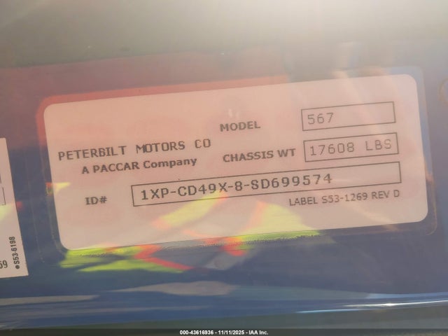 Продажа на аукционе авто 2025 Peterbilt 567, vin: 1XPCD49X8SD699574, номер лота: 43616936