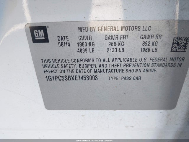 Продаж на аукціоні авто 2014 Chevrolet Cruze 1lt Auto, vin: 1G1PC5SBXE7453003, номер лоту: 43616971