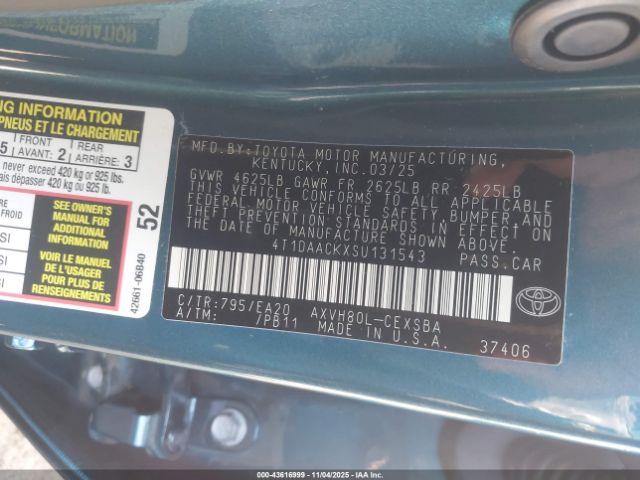 2025 TOYOTA CAMRY 4T1DAACKXSU131543 Photo 8