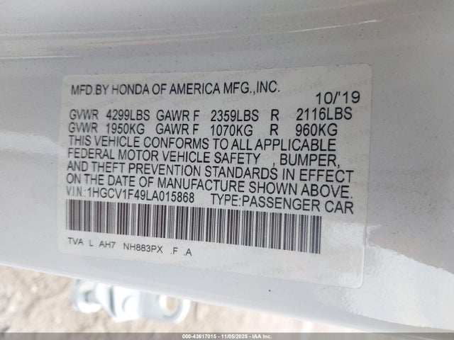 1HGCV1F49LA015868 Honda ACCORD EX