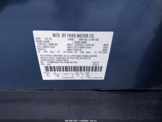 2018 FORD EXPLORER 1FM5K8F8XJGB10778 Photo 8