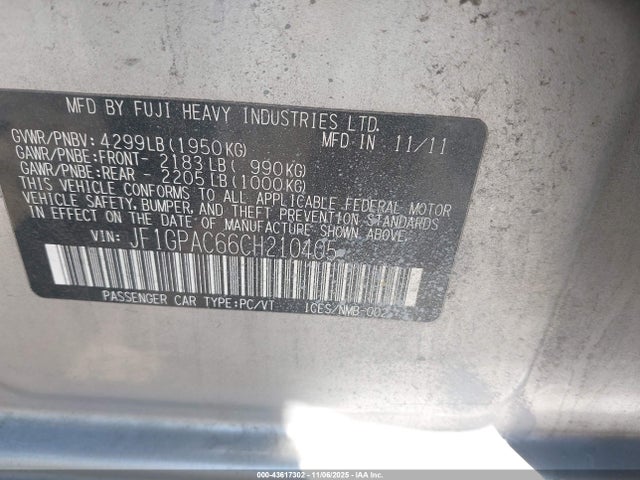Продажа на аукционе авто 2012 Subaru Impreza 2.0i Premium, vin: JF1GPAC66CH210405, номер лота: 43617302