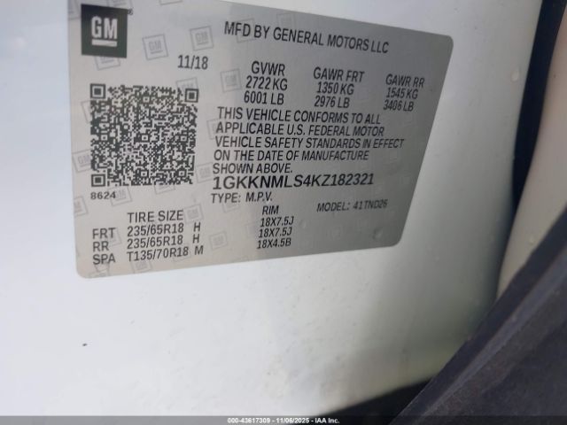 2019 GMC ACADIA 1GKKNMLS4KZ182321 Photo 8