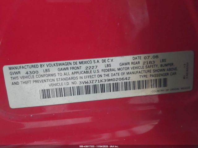2009 VOLKSWAGEN JETTA 3VWJZ71K39M020642 Photo 8