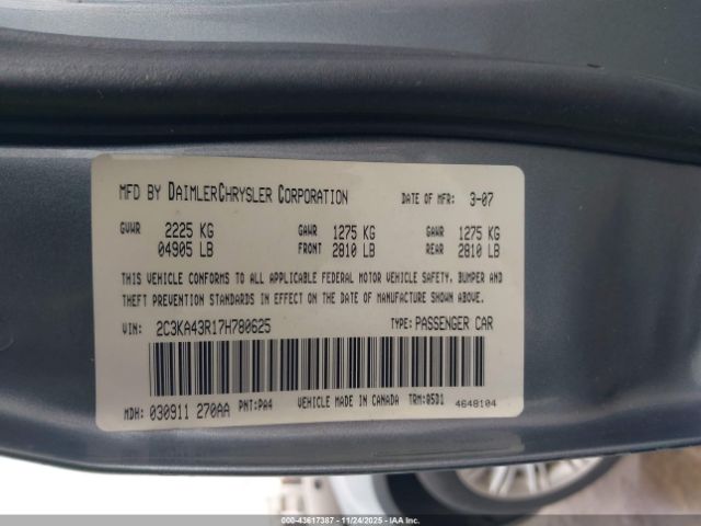 2007 CHRYSLER 300 2C3KA43R17H780625 Photo 8