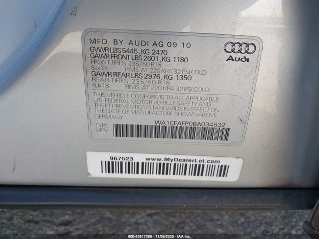 2011 AUDI Q5 WA1CFAFP0BA034632 Photo 8