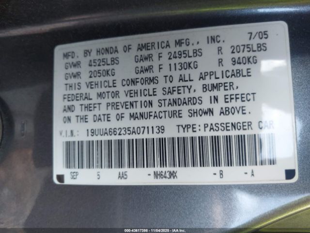 2005 ACURA TL 19UUA66235A071139 Photo 8