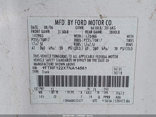 2007 FORD F-150 1FTRF122X7NA14561 Photo 8