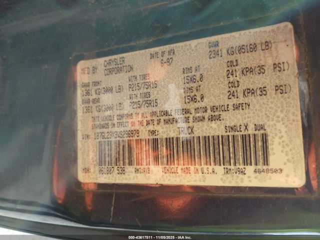 1997 DODGE DAKOTA 1B7GL23X9VS296979 Photo 8