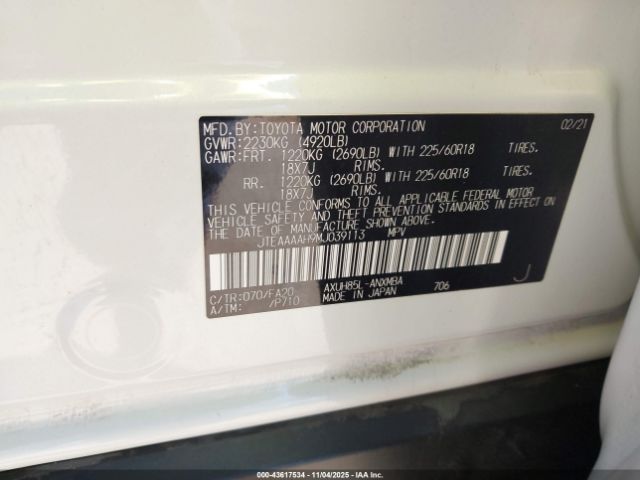 2021 TOYOTA VENZA JTEAAAAH9MJ039113 Photo 8