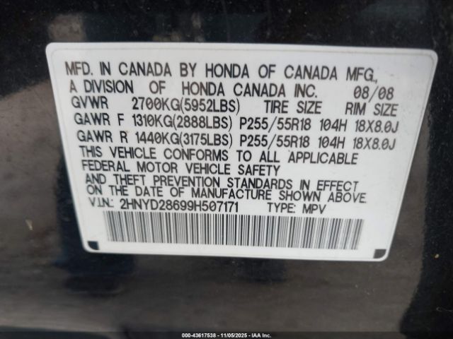 2009 ACURA MDX 2HNYD28699H507171 Photo 8