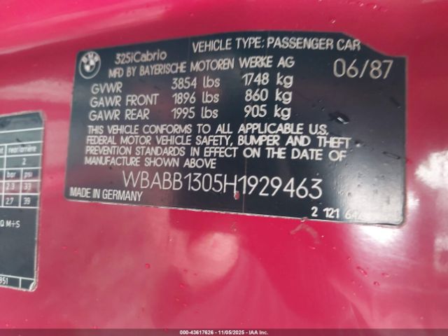 1987 BMW 325 WBABB1305H1929463 Photo 8