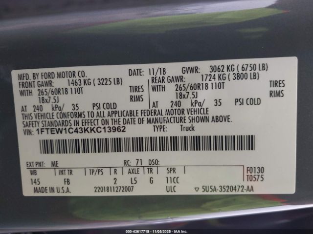 2019 FORD F-150 1FTEW1C43KKC13962 Photo 8