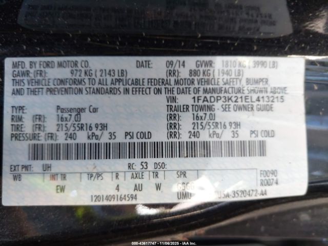 2014 FORD FOCUS 1FADP3K21EL413215 Photo 8
