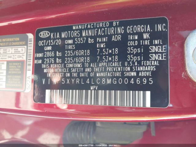 2021 KIA SORENTO 5XYRL4LC8MG004695 Photo 8