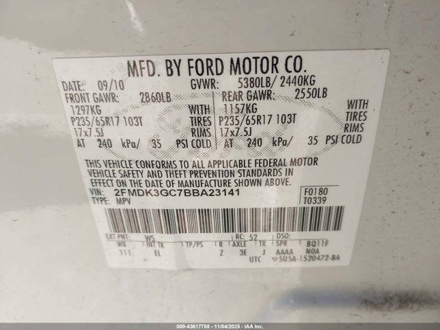 Продаж на аукціоні авто 2011 Ford Edge Se, vin: 2FMDK3GC7BBA23141, номер лоту: 43617788