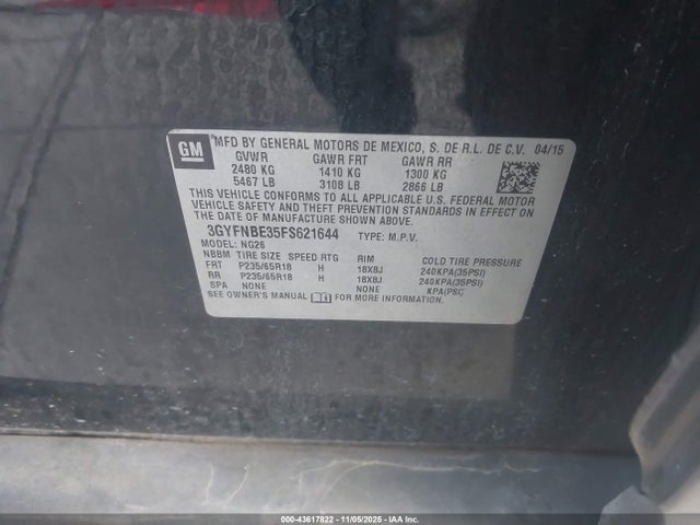 2015 CADILLAC SRX 3GYFNBE35FS621644 Photo 8