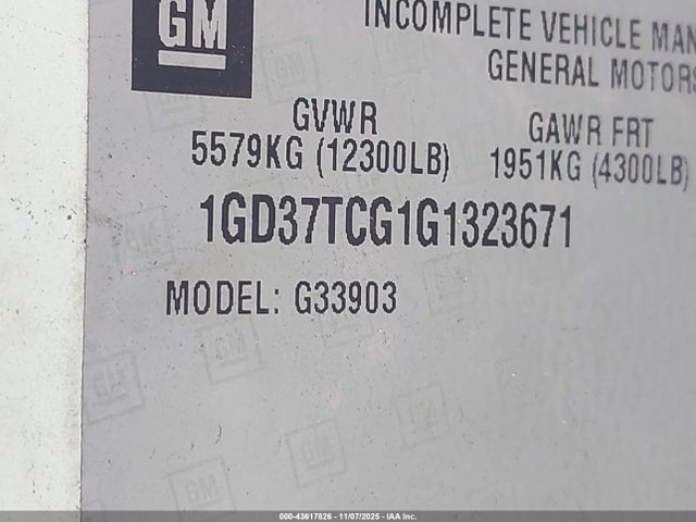 2016 Gmc Savana Cutaway 3500 მანქანა იყიდება აუქციონზე, vin: 1GD37TCG1G1323671, აუქციონის ნომერი: 43617826