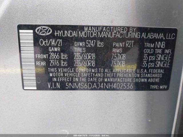 2022 HYUNDAI SANTA FE 5NMS6DAJ4NH402536 Photo 8