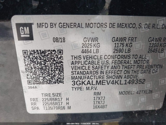 3GKALMEV4KL149352 GMC Terrain Sle