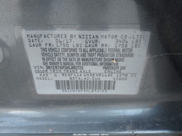 2017 NISSAN VERSA 3N1CN7AP3HL893723 Photo 8