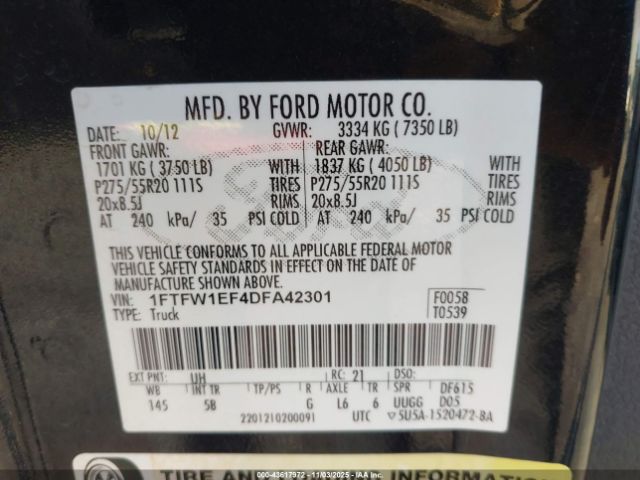 2013 FORD F-150 1FTFW1EF4DFA42301 Photo 8