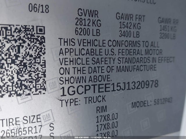 1GCPTEE15J1320978 Chevrolet Colorado Zr2