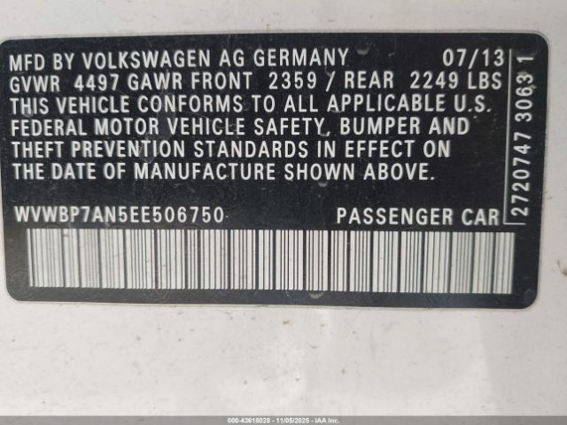 2014 VOLKSWAGEN CC WVWBP7AN5EE506750 Photo 8