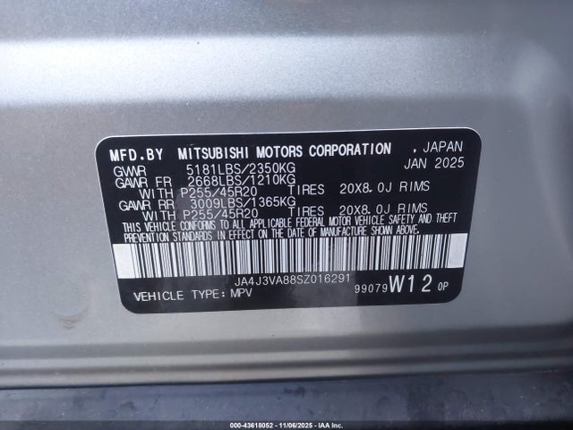 2025 MITSUBISHI OUTLANDER JA4J3VA88SZ016291 Photo 8
