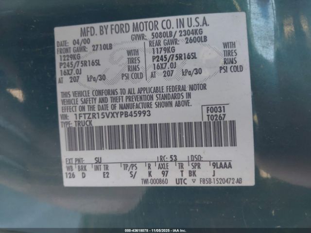 2000 FORD RANGER 1FTZR15VXYPB45993 Photo 8